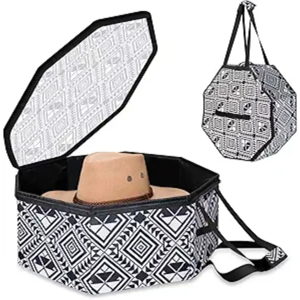 Black White Aztec Travel Portable Cowboy Hat Hanging Organizer Storage Case